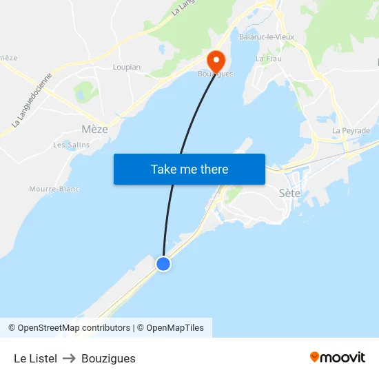 Le Listel to Bouzigues map