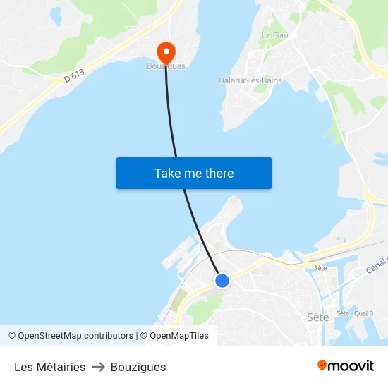 Les Métairies to Bouzigues map