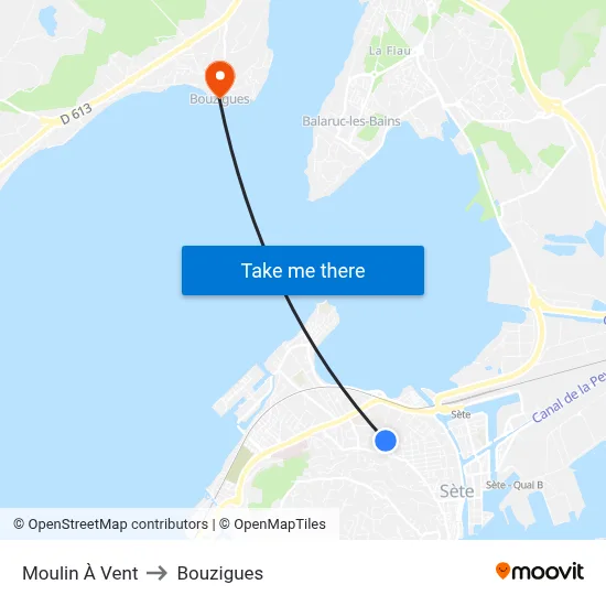 Moulin À Vent to Bouzigues map