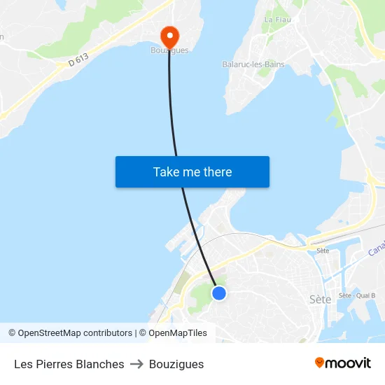 Les Pierres Blanches to Bouzigues map