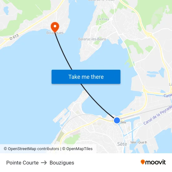 Pointe Courte to Bouzigues map