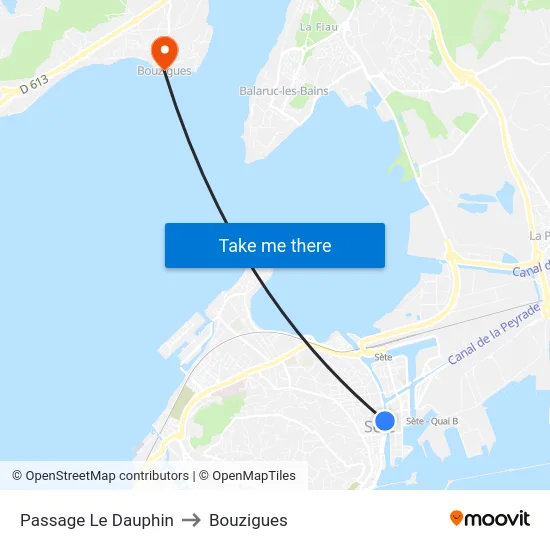 Passage Le Dauphin to Bouzigues map