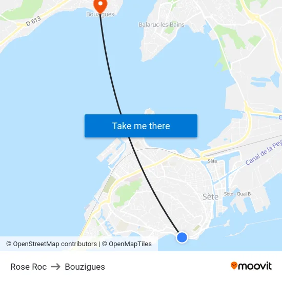 Rose Roc to Bouzigues map