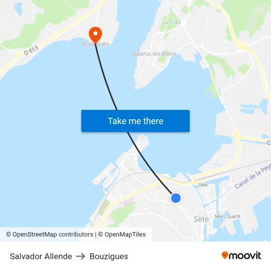 Salvador Allende to Bouzigues map
