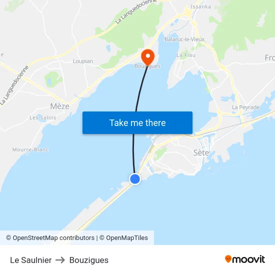 Le Saulnier to Bouzigues map