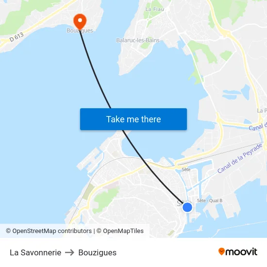 La Savonnerie to Bouzigues map