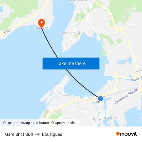 Gare Sncf Sud to Bouzigues map