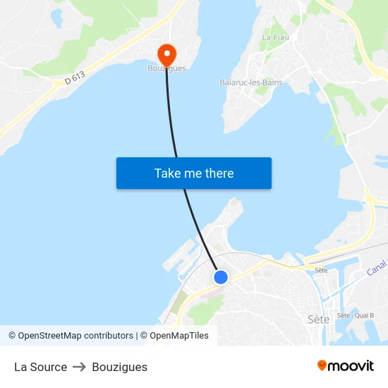 La Source to Bouzigues map