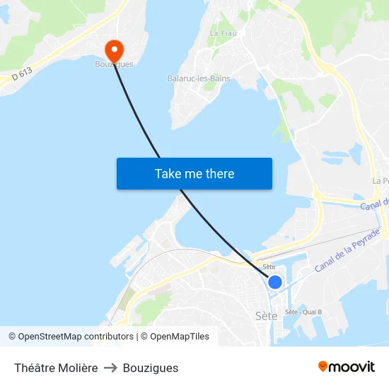 Théâtre Molière to Bouzigues map
