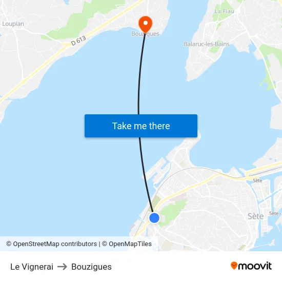 Le Vignerai to Bouzigues map