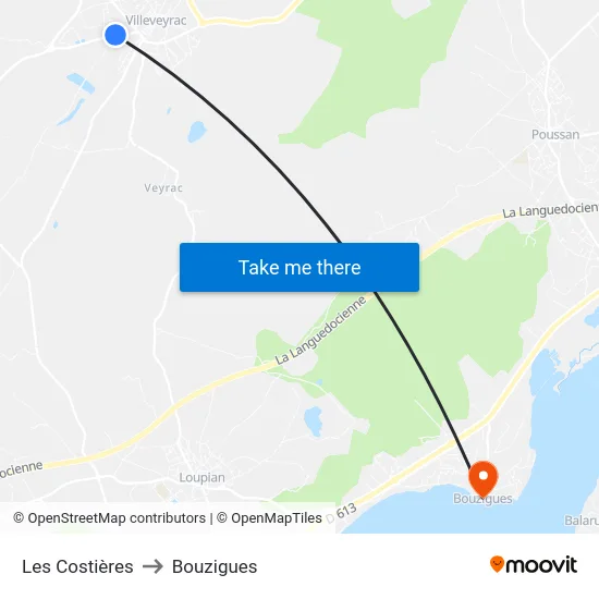 Les Costières to Bouzigues map