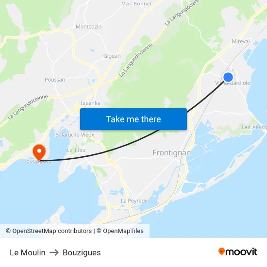 Le Moulin to Bouzigues map