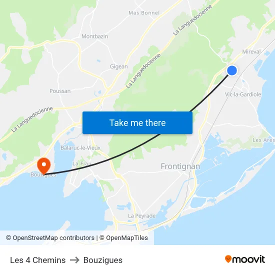 Les 4 Chemins to Bouzigues map