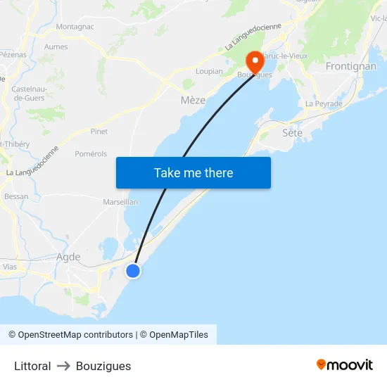Littoral to Bouzigues map