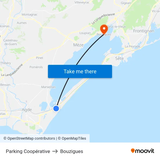 Parking Coopérative to Bouzigues map