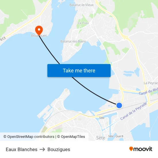 Eaux Blanches to Bouzigues map