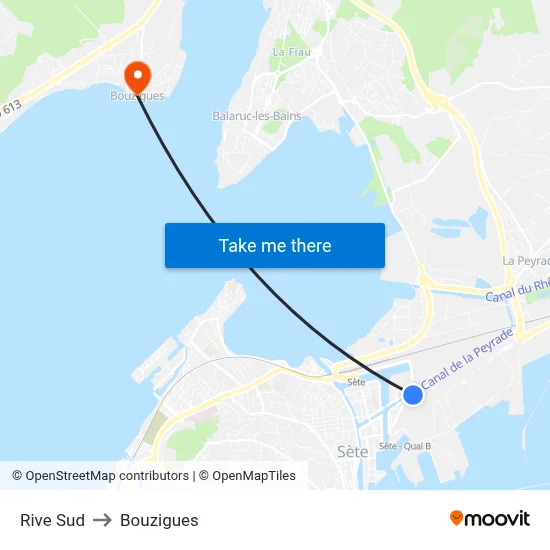 Rive Sud to Bouzigues map