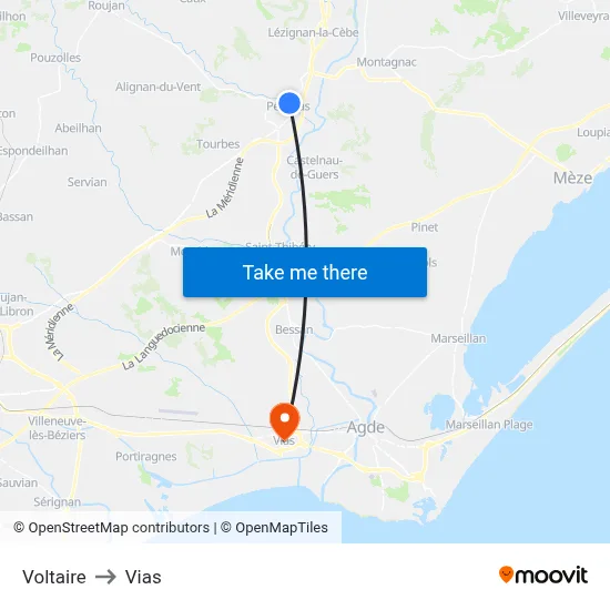 Voltaire to Vias map