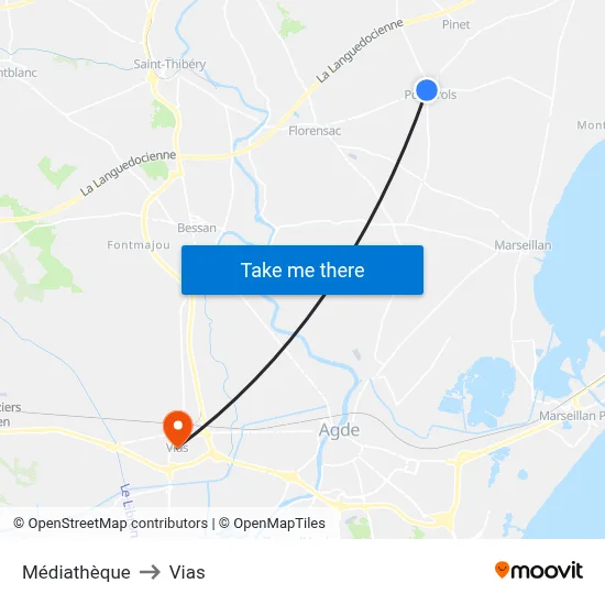 Médiathèque to Vias map