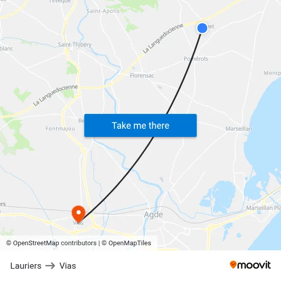 Lauriers to Vias map
