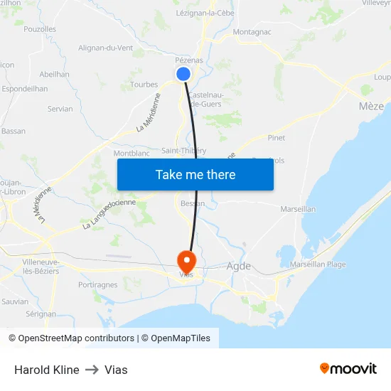 Harold Kline to Vias map