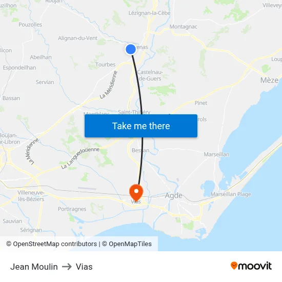 Jean Moulin to Vias map
