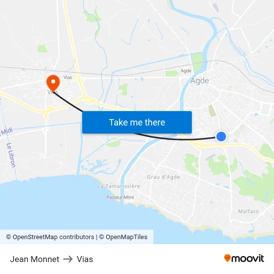Jean Monnet to Vias map