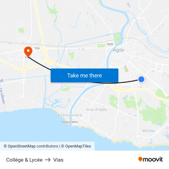 Collège & Lycée to Vias map