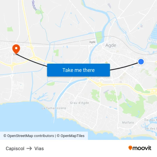 Capiscol to Vias map