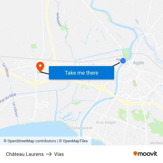 Château Laurens to Vias map