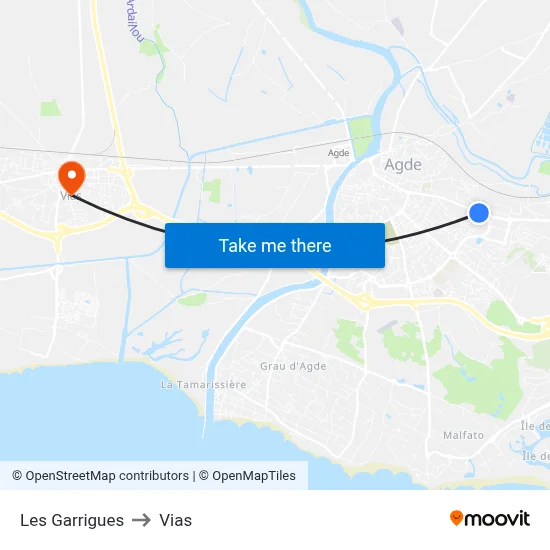 Les Garrigues to Vias map