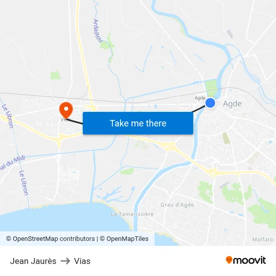 Jean Jaurès to Vias map