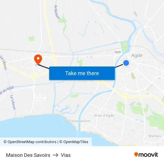 Maison Des Savoirs to Vias map