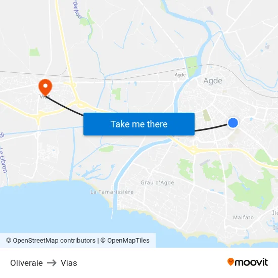 Oliveraie to Vias map