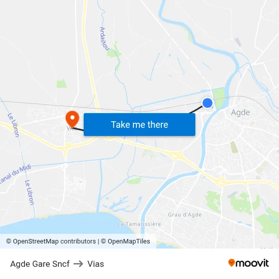 Agde Gare Sncf to Vias map