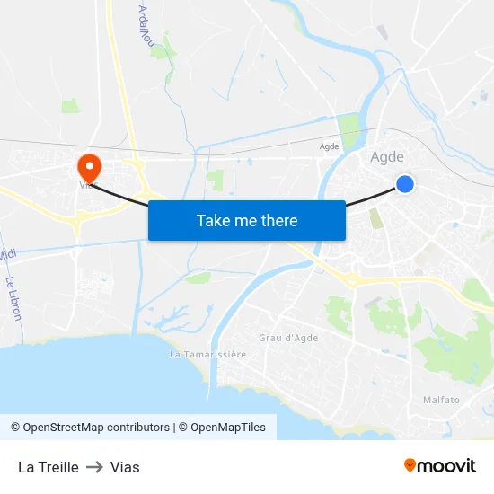 La Treille to Vias map