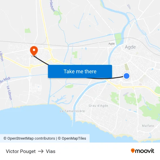 Victor Pouget to Vias map