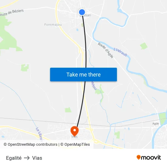 Egalité to Vias map