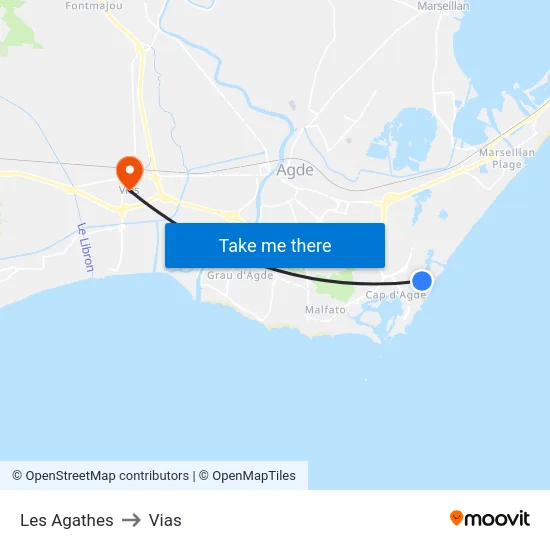 Les Agathes to Vias map