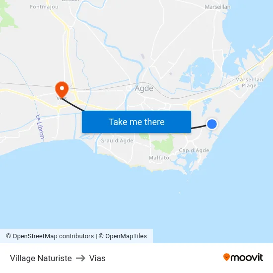 Village Naturiste to Vias map