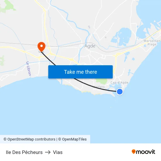 Ile Des Pêcheurs to Vias map