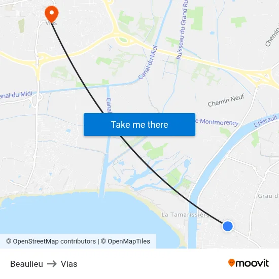 Beaulieu to Vias map