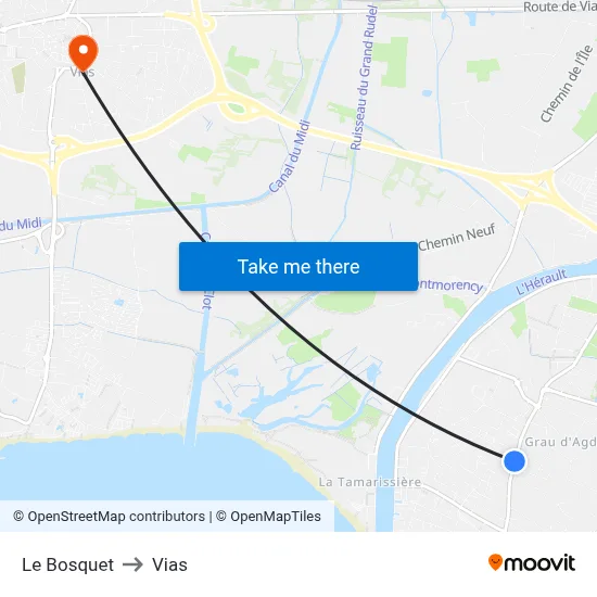Le Bosquet to Vias map