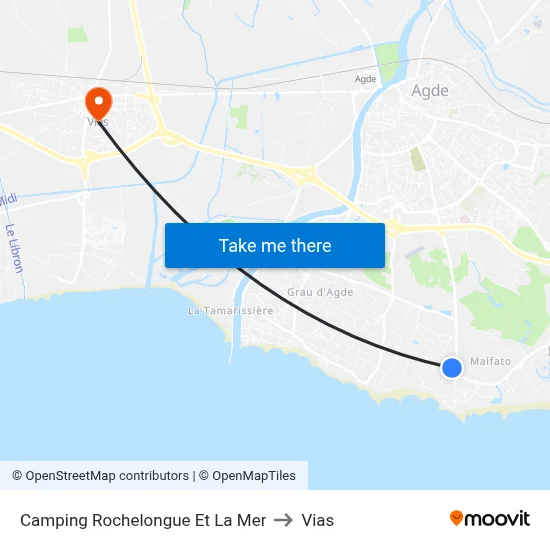 Camping Rochelongue Et La Mer to Vias map