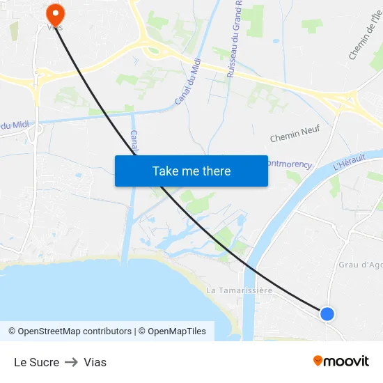Le Sucre to Vias map