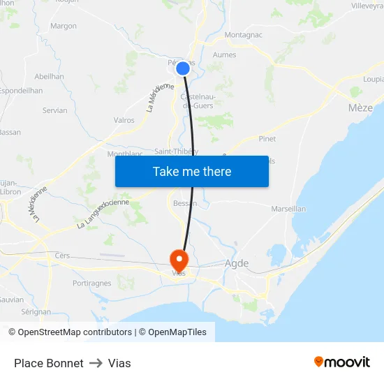 Place Bonnet to Vias map