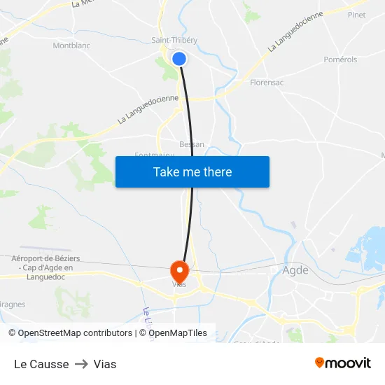 Le Causse to Vias map