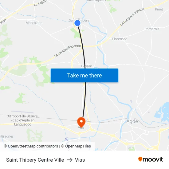 Saint Thibery Centre Ville to Vias map