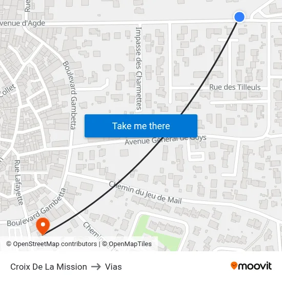 Croix De La Mission to Vias map