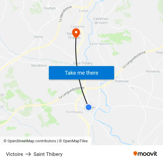 Victoire to Saint Thibery map